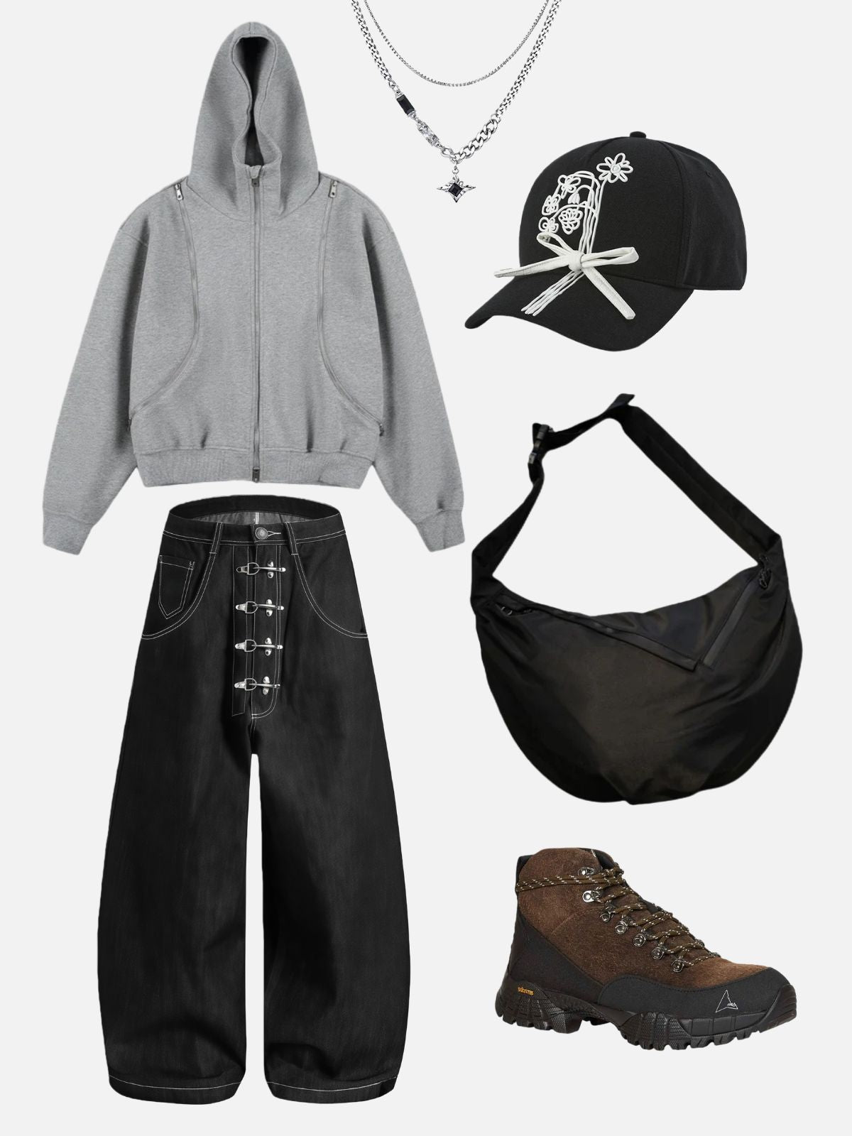 Haaura Metal Button Raw Baaggy Barrel Jeans