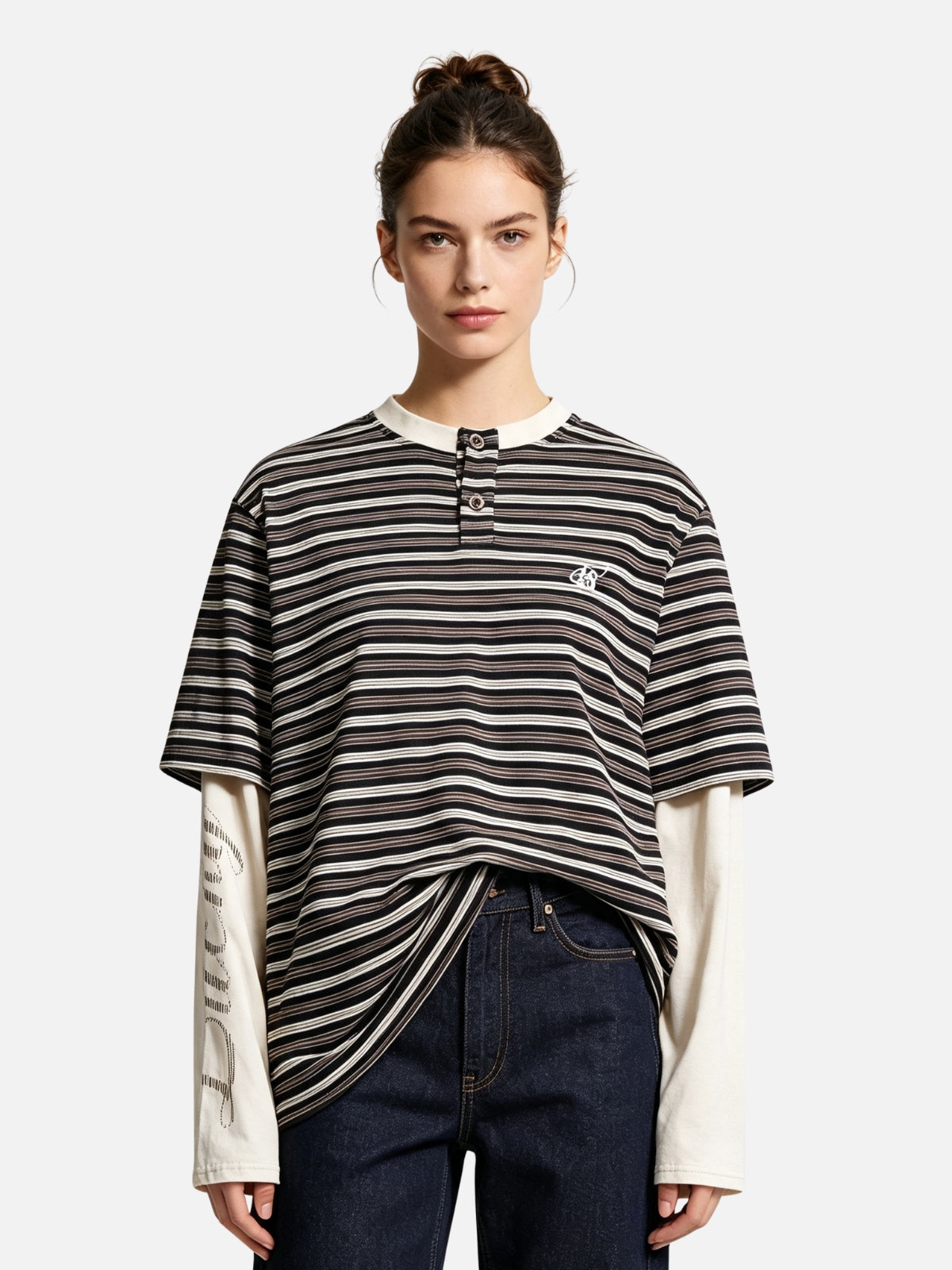 Haaura Layered Stripe Henley Tee