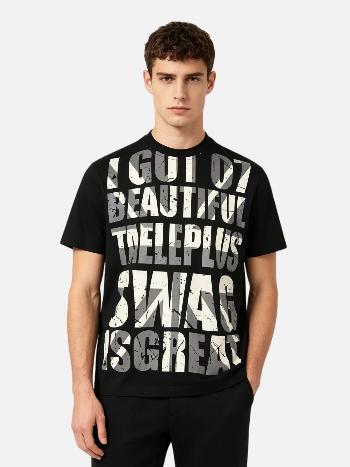 Haaura Distressed Graphic Slogan Tee