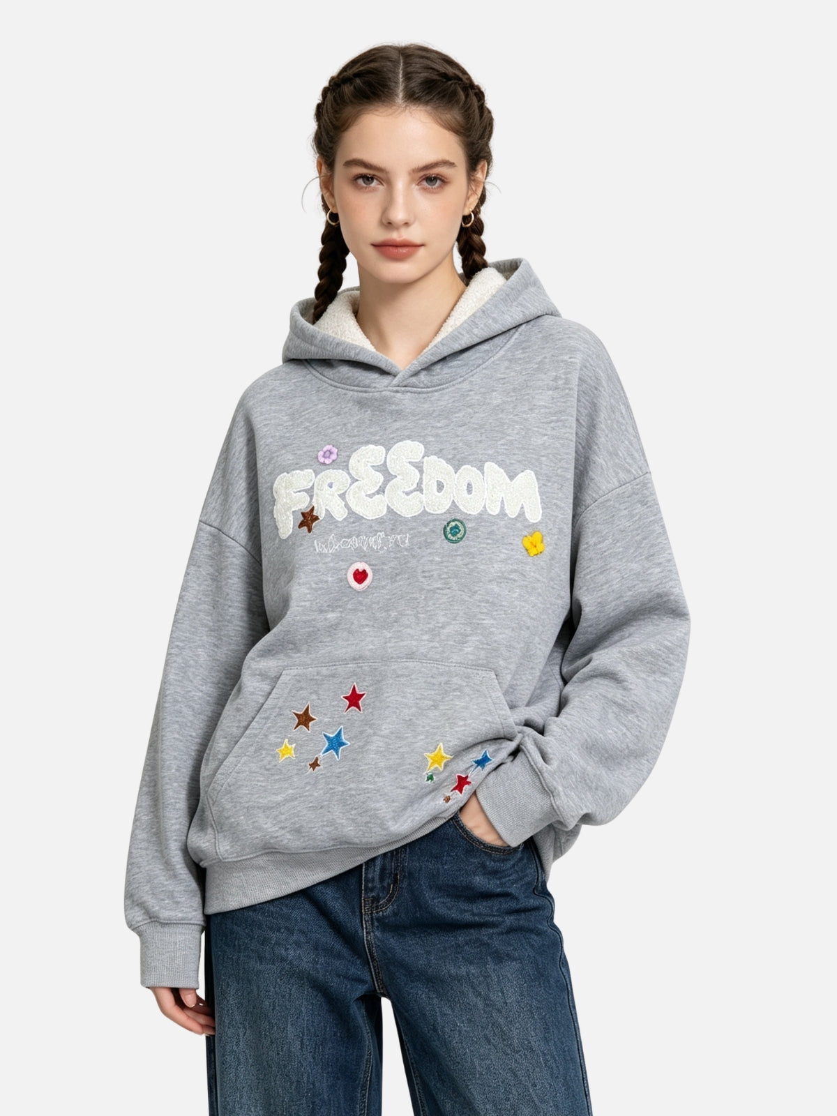 Haaura Fuzzy Letter Graphic Hoodie