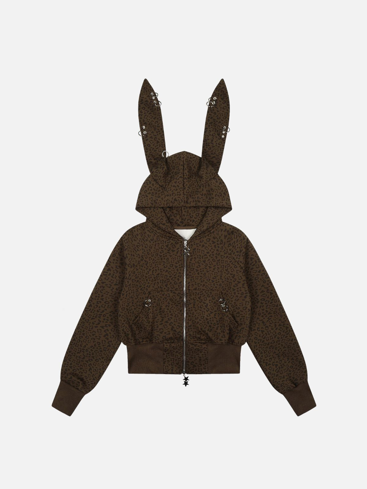Haaura Leopard Bunny Ear Zip Up Hoodie