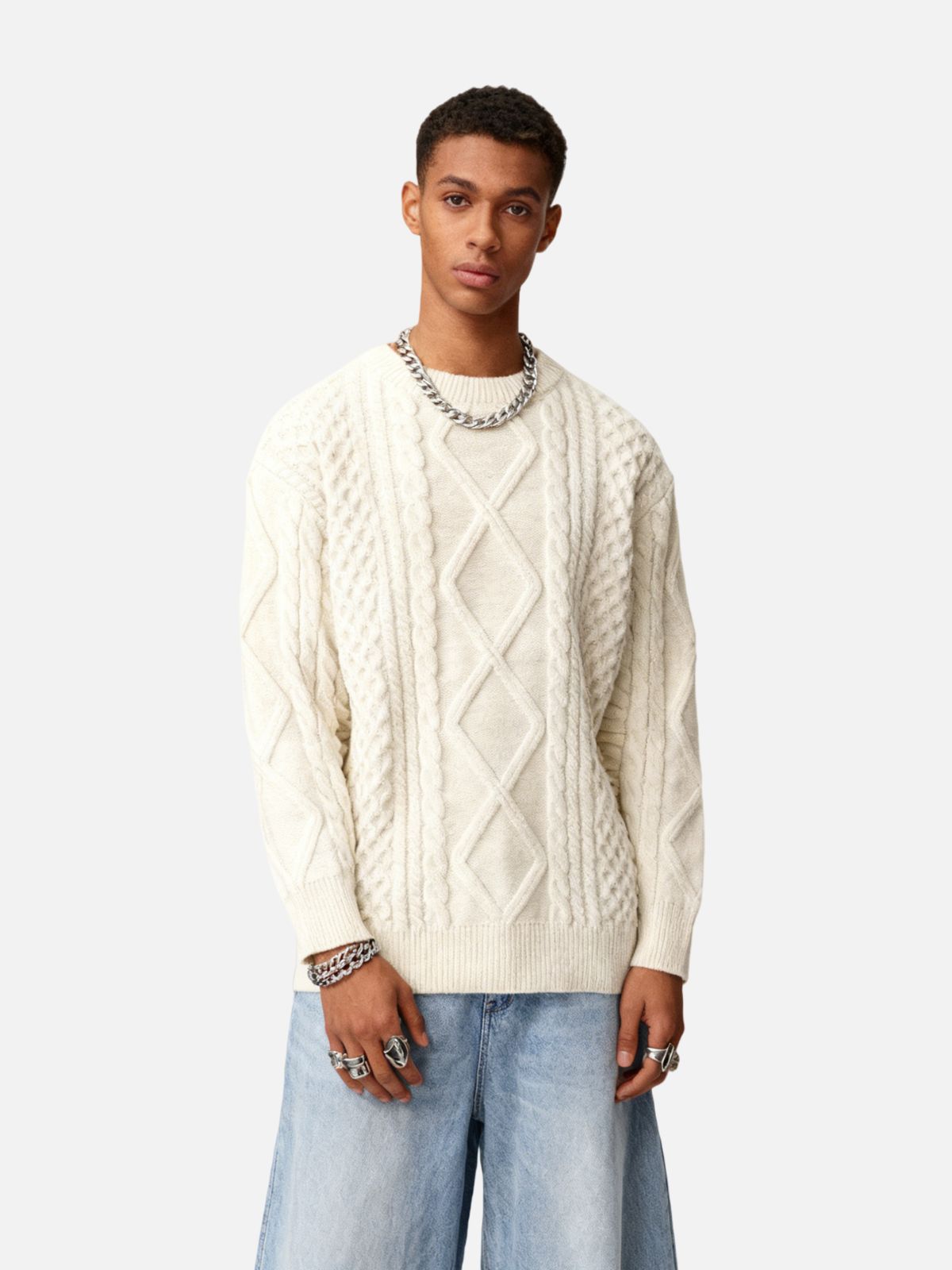 Haaura Solid Cable Stitch Sweater