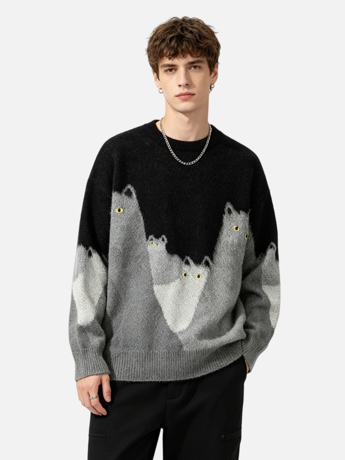 Haaura Cat Graphic Oversized Knit Sweater