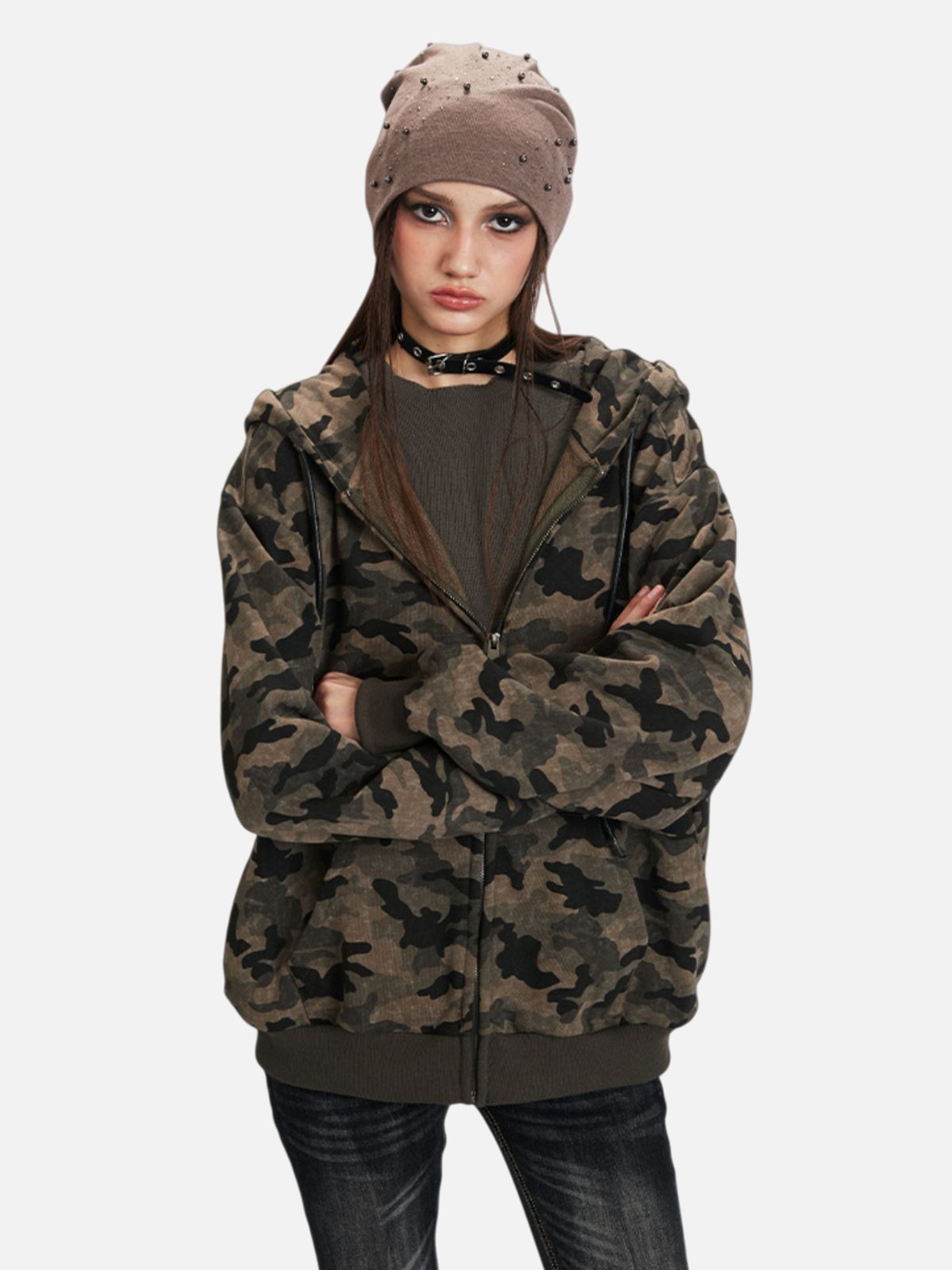 Haaura Camo & Logo Zip Hoodie