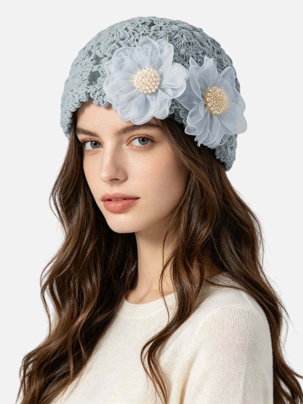 Haaura Crochet Pearl Floral Appliqué Headwrap
