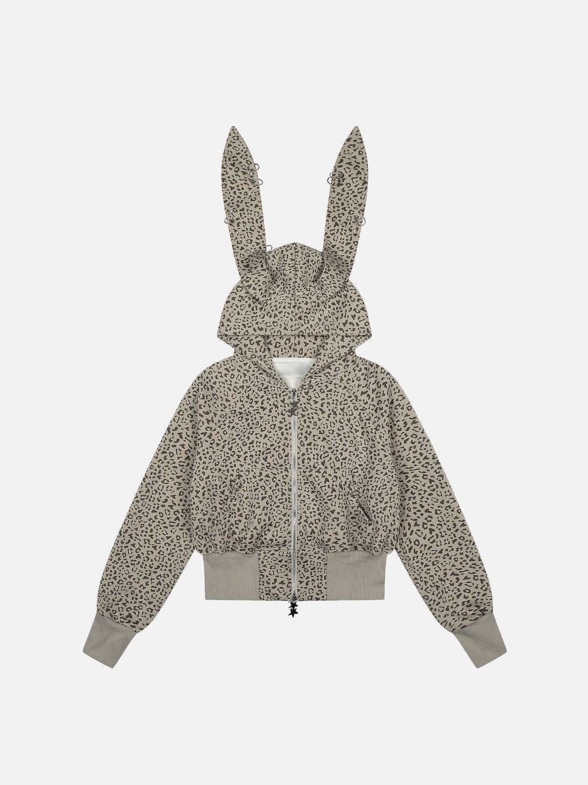 Haaura Leopard Bunny Ear Zip Up Hoodie