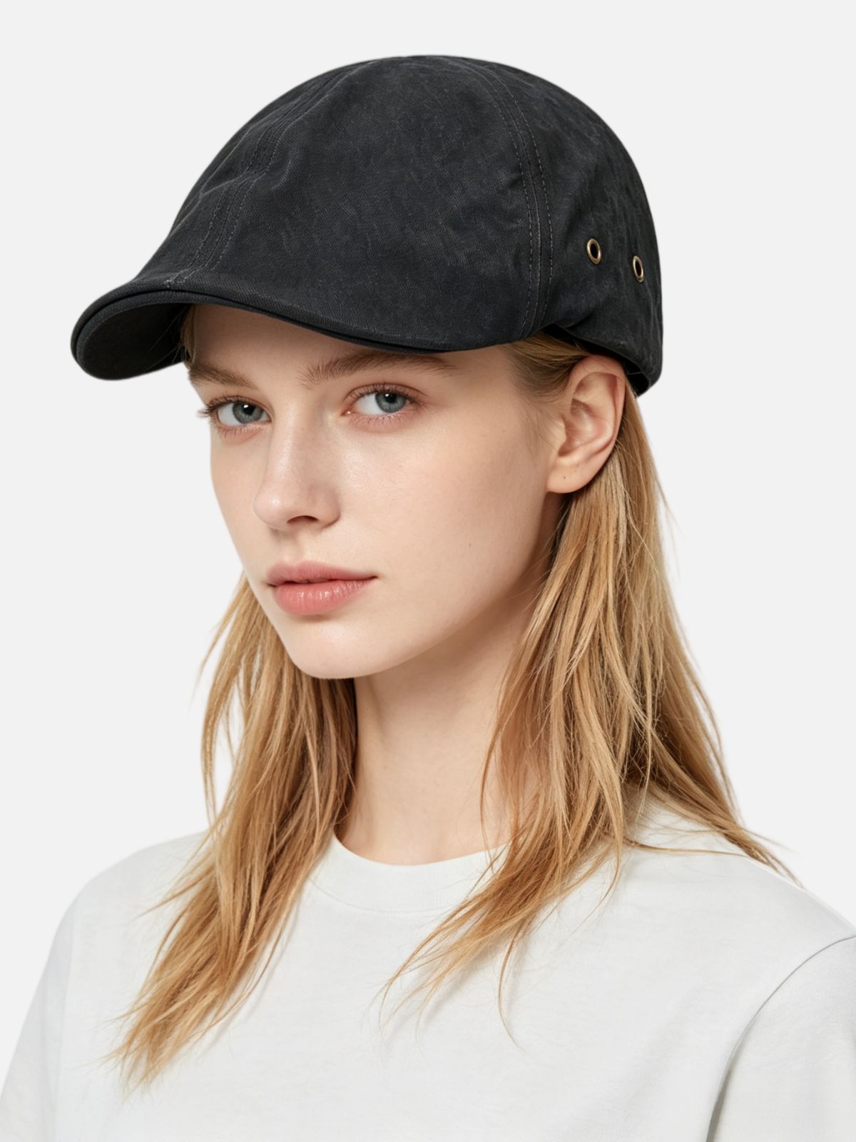 Washed Eyelet Flat Beret