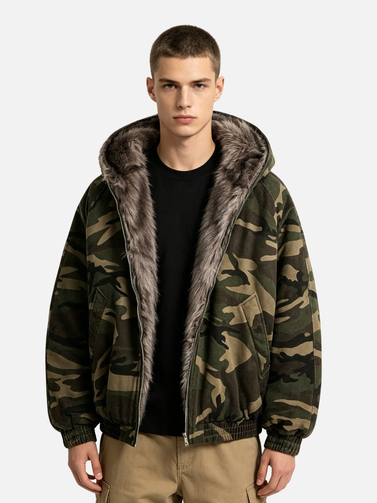 Haaura Camo Faux Fur Hooded Jacket