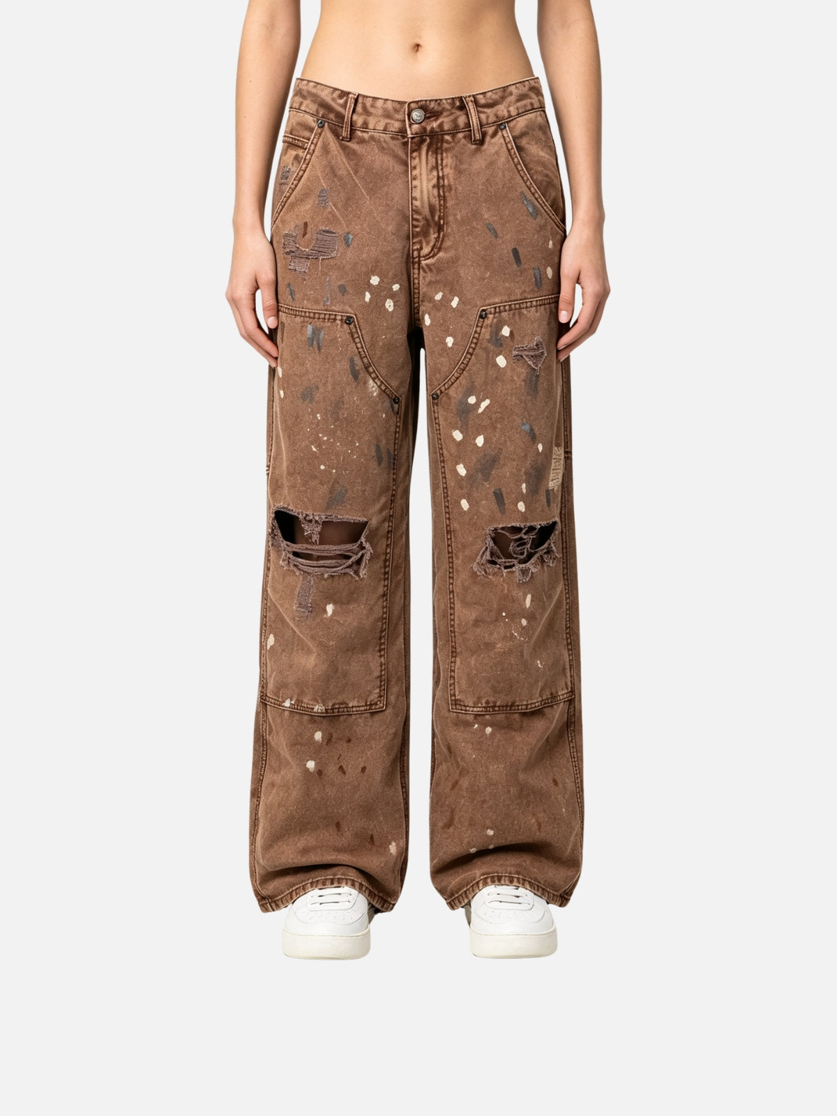 Haaura Distressed Splatter Cargo Baggy Jeans