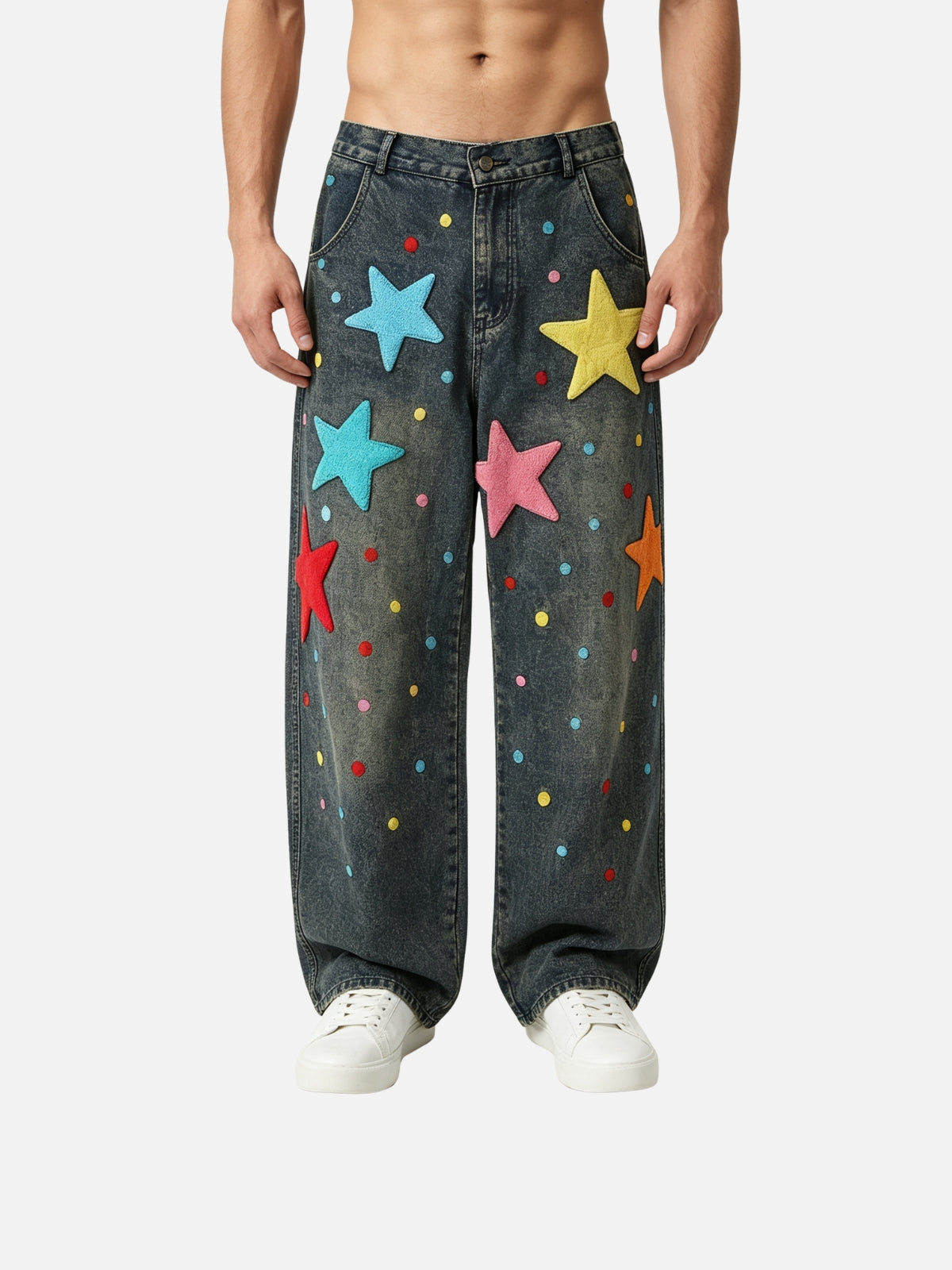 Haaura Colorful Star Patch Baggy Jeans