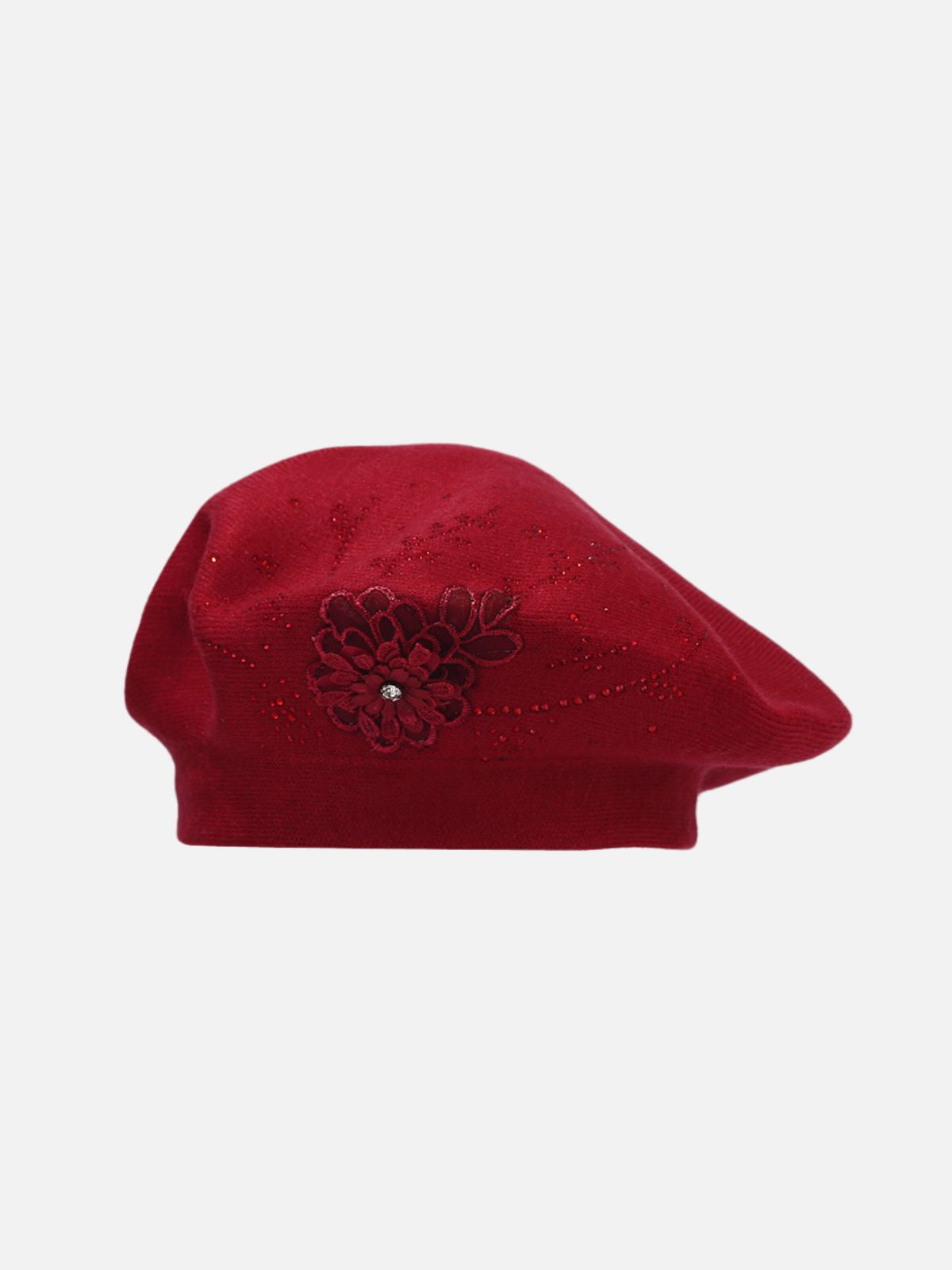3D Floral Embroidery & Sequin Accents Felt Beret