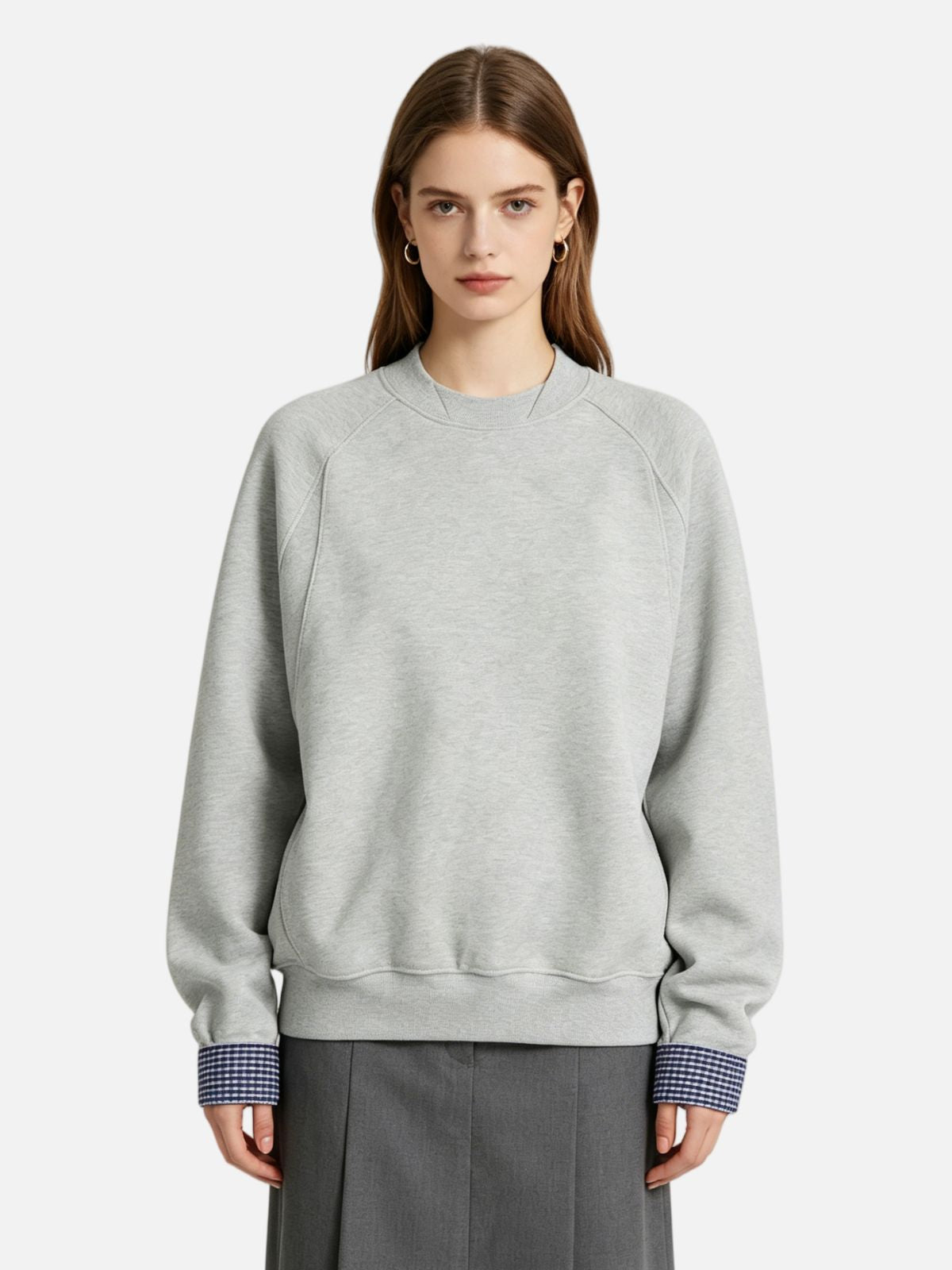 Haaura Plaid Patchwork Boxy Sweatshirt