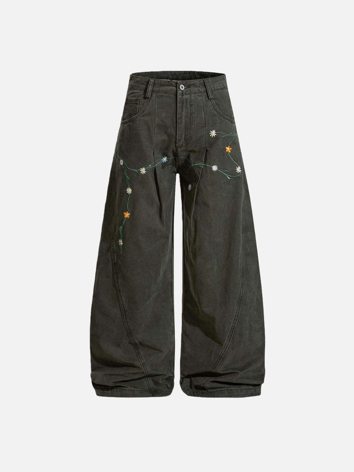 Haaura Botanical Floral Embroidery Baggy Pants