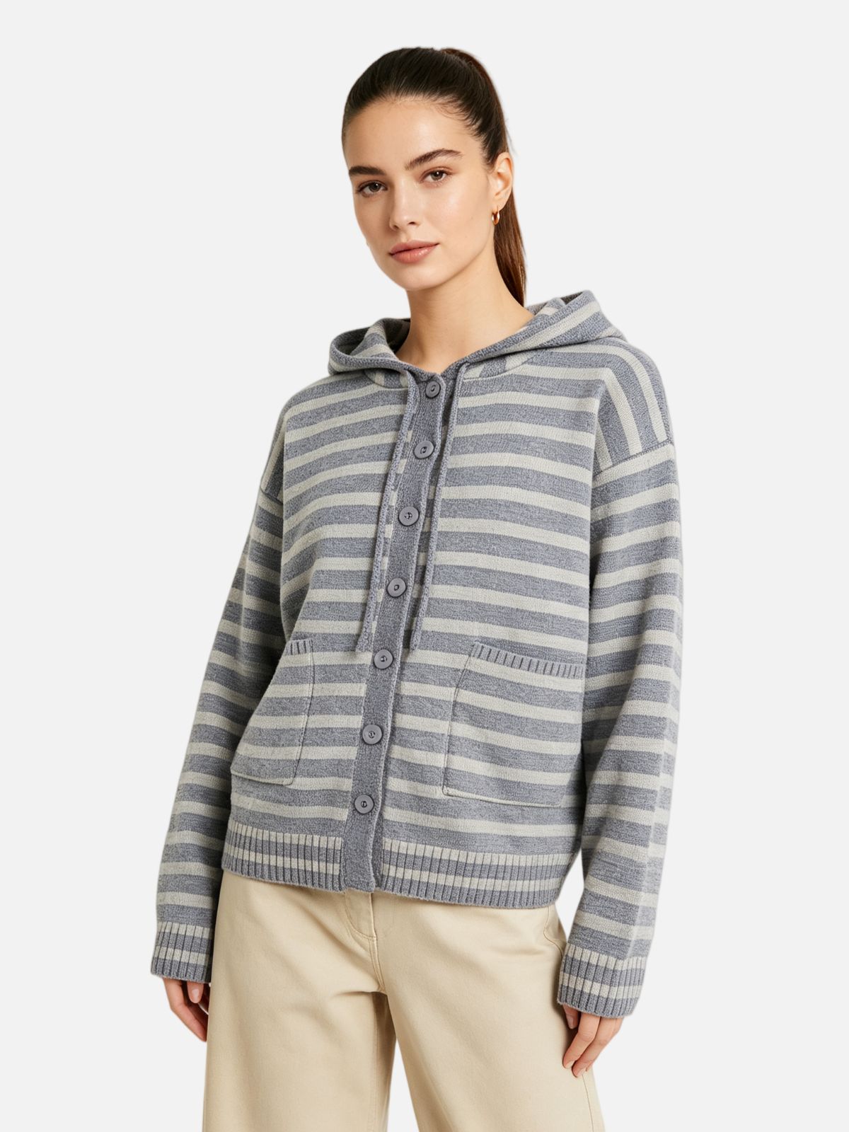 Haaura Stripe Hooded Cardigan