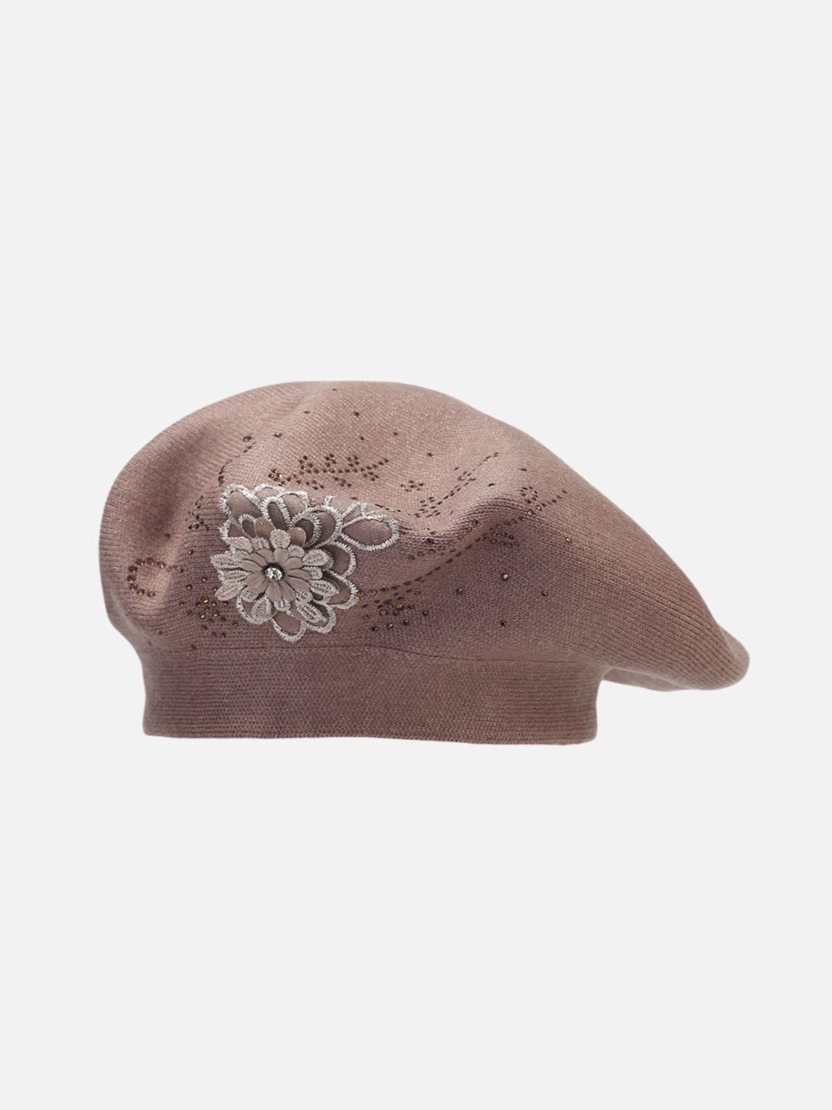 3D Floral Embroidery & Sequin Accents Felt Beret
