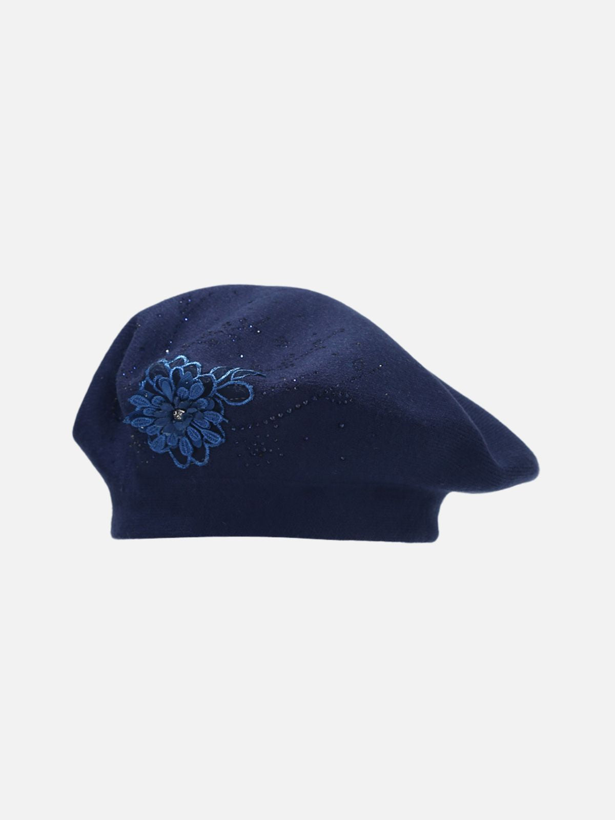 3D Floral Embroidery & Sequin Accents Felt Beret