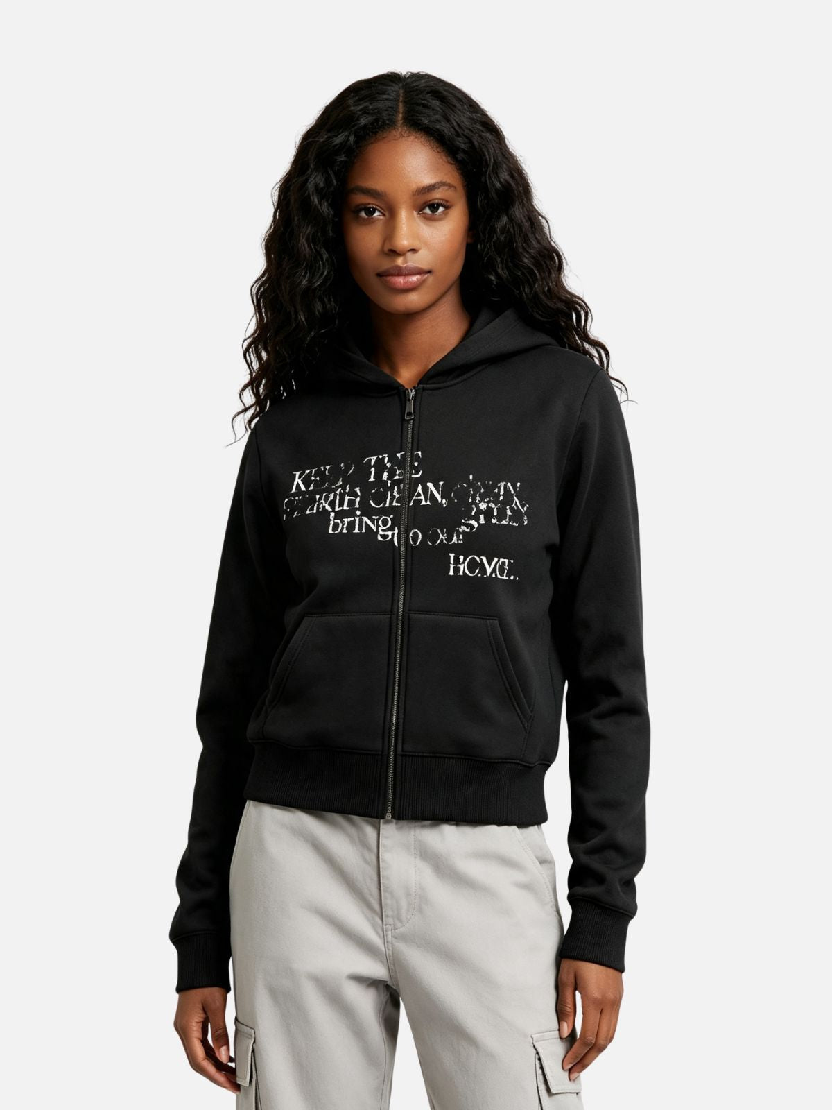 Haaura Slogan Graphic Zip Up Hoodie