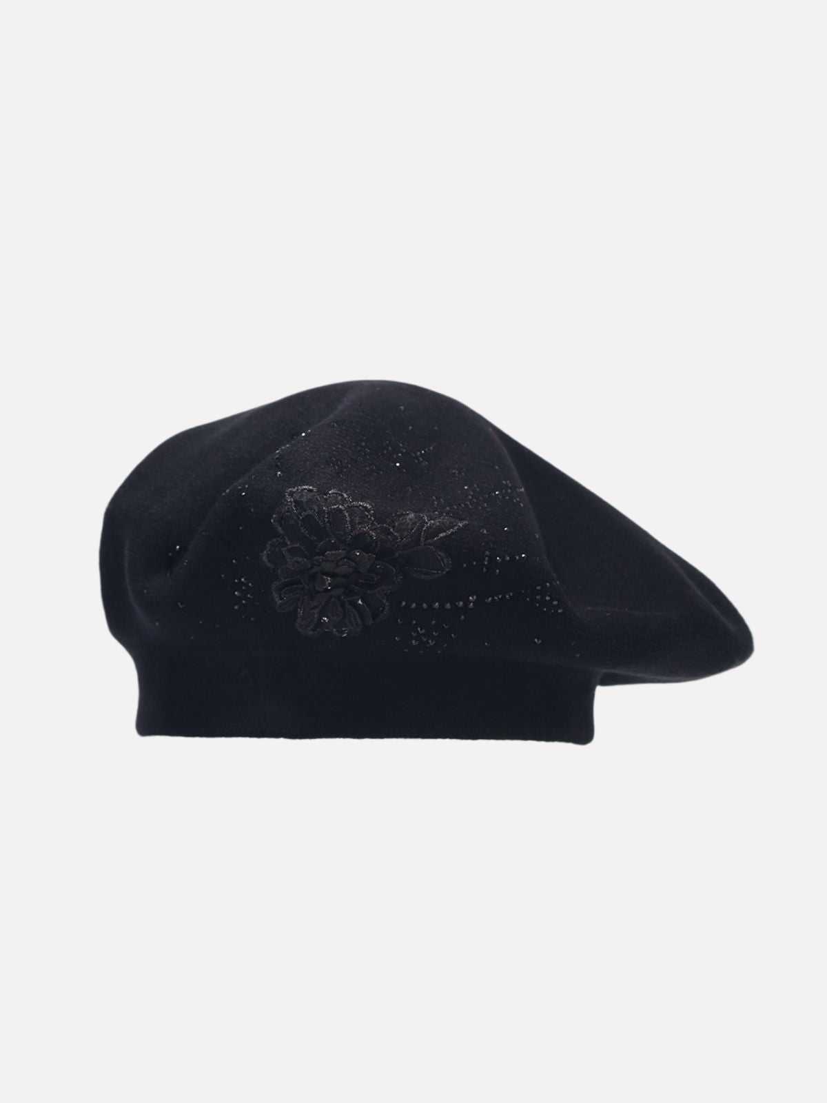 3D Floral Embroidery & Sequin Accents Felt Beret