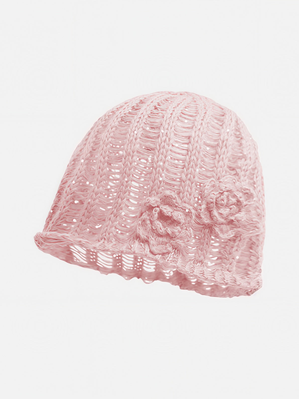 Crochet Floral Appliqué Slouchy Beanie