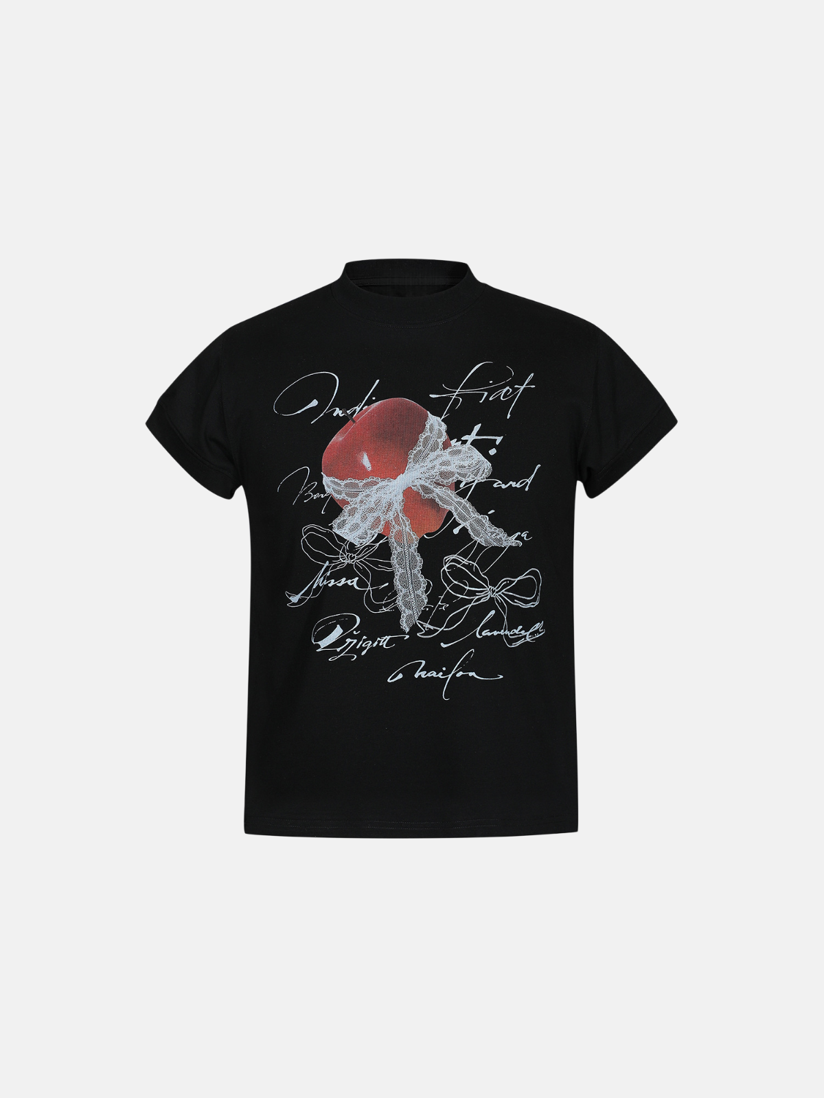 Haaura Apple Lace Bow Art & Life Text Print Tee