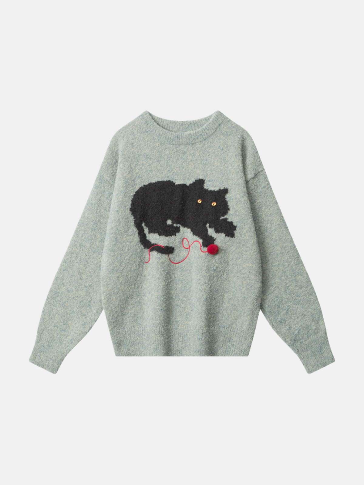 Haaura Embroidered Kitten Yarn Ball Knit Sweater