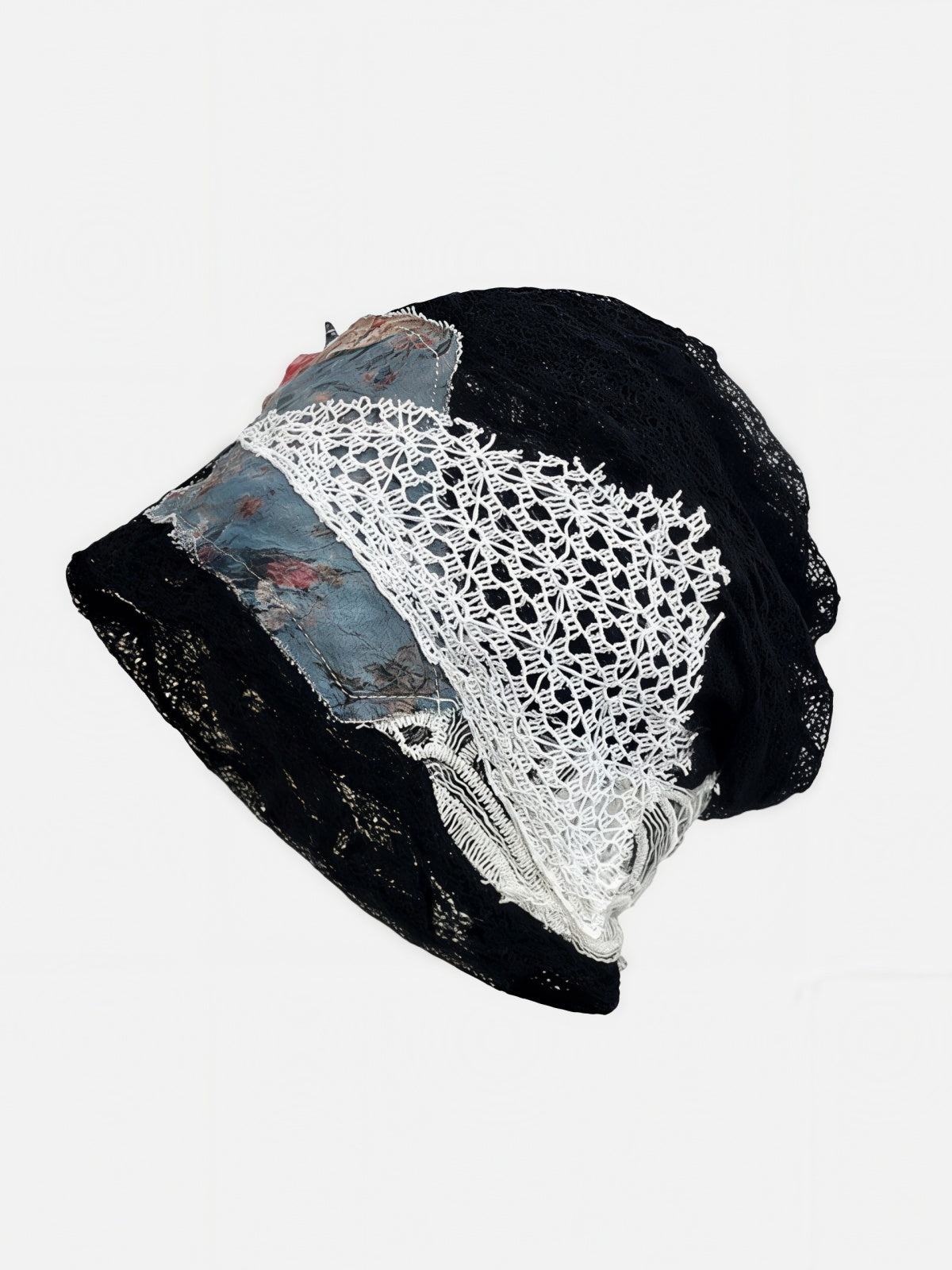 Distressed Mesh Patchwork Slouchy Beanie