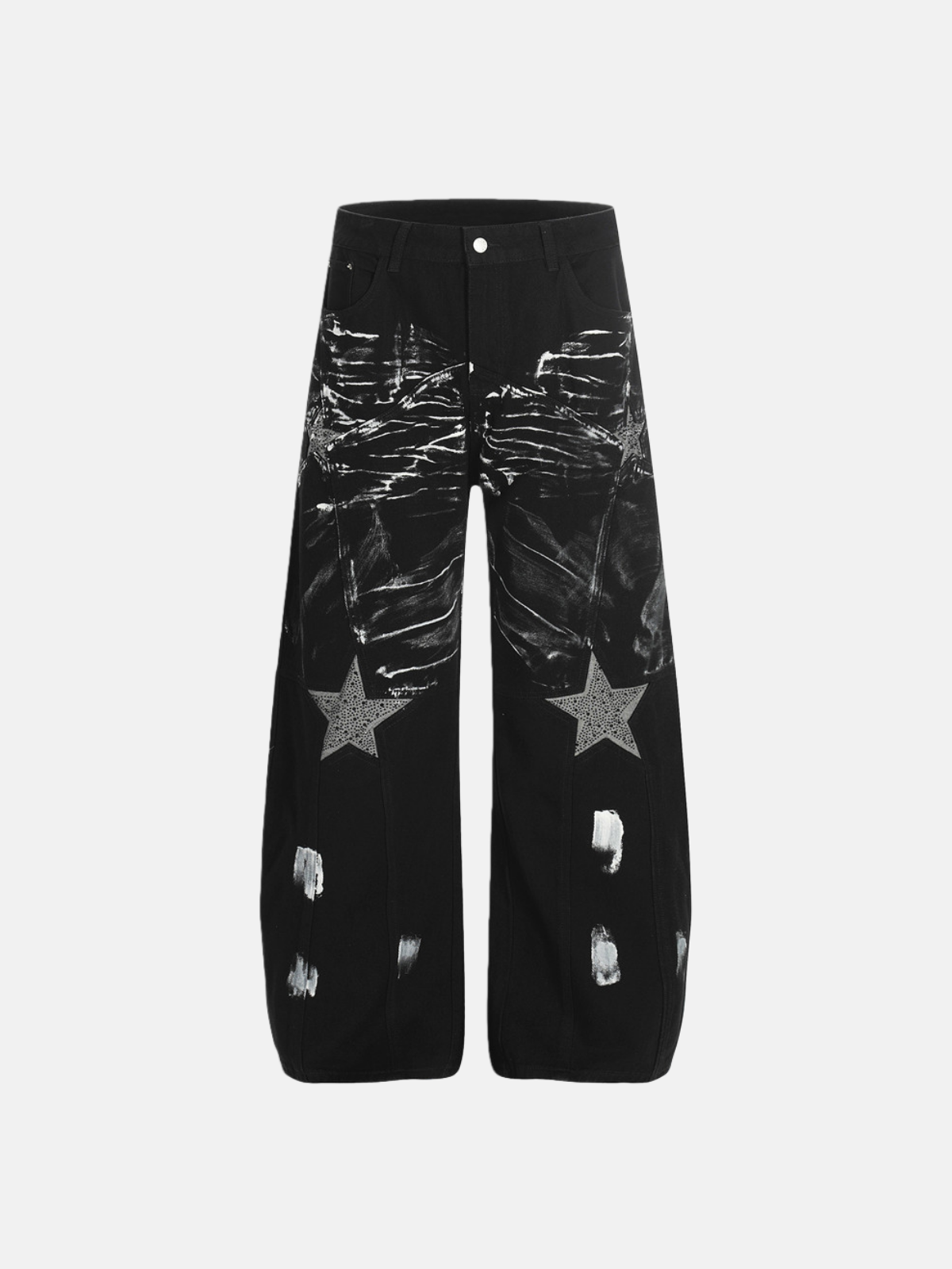 Haaura Washed Rhinestone Star Baggy Barrel Jeans