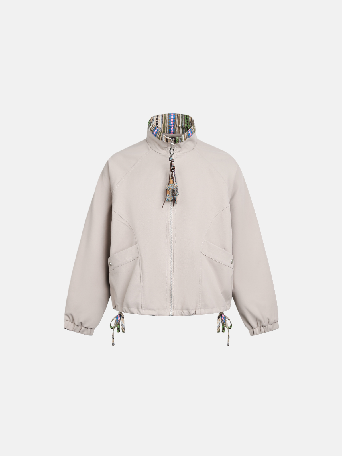 Haaura Ethnic-Pattern Drawstring Hooded Zip-Up Jacket