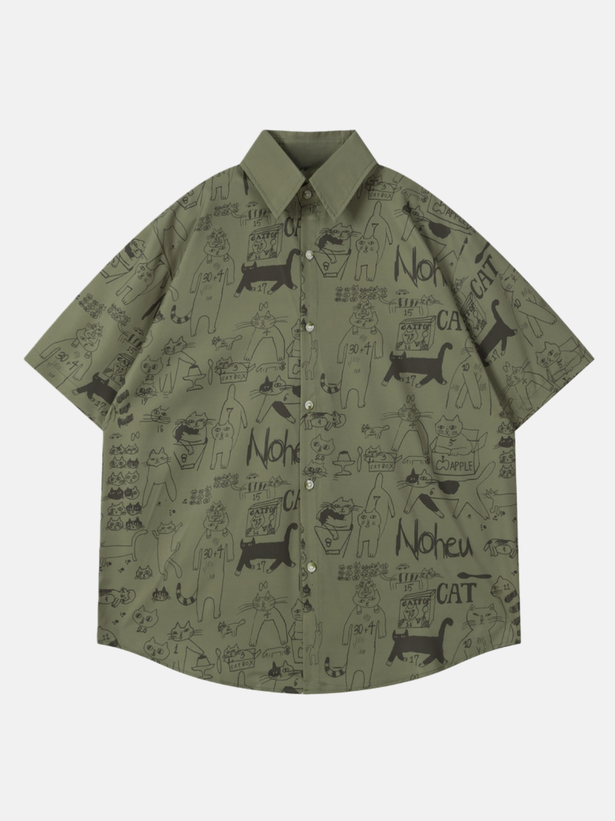 Haaura Playful Cat Print Short-Sleeve Shirt