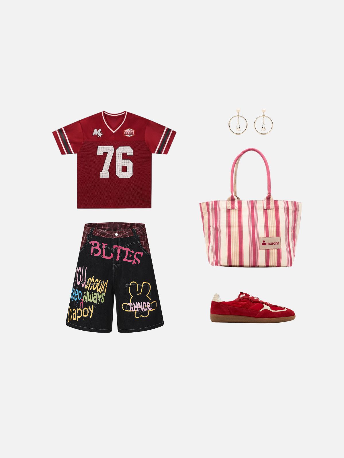 Haaura Colorful Lettering Rabbit Graphic Baggy Jorts