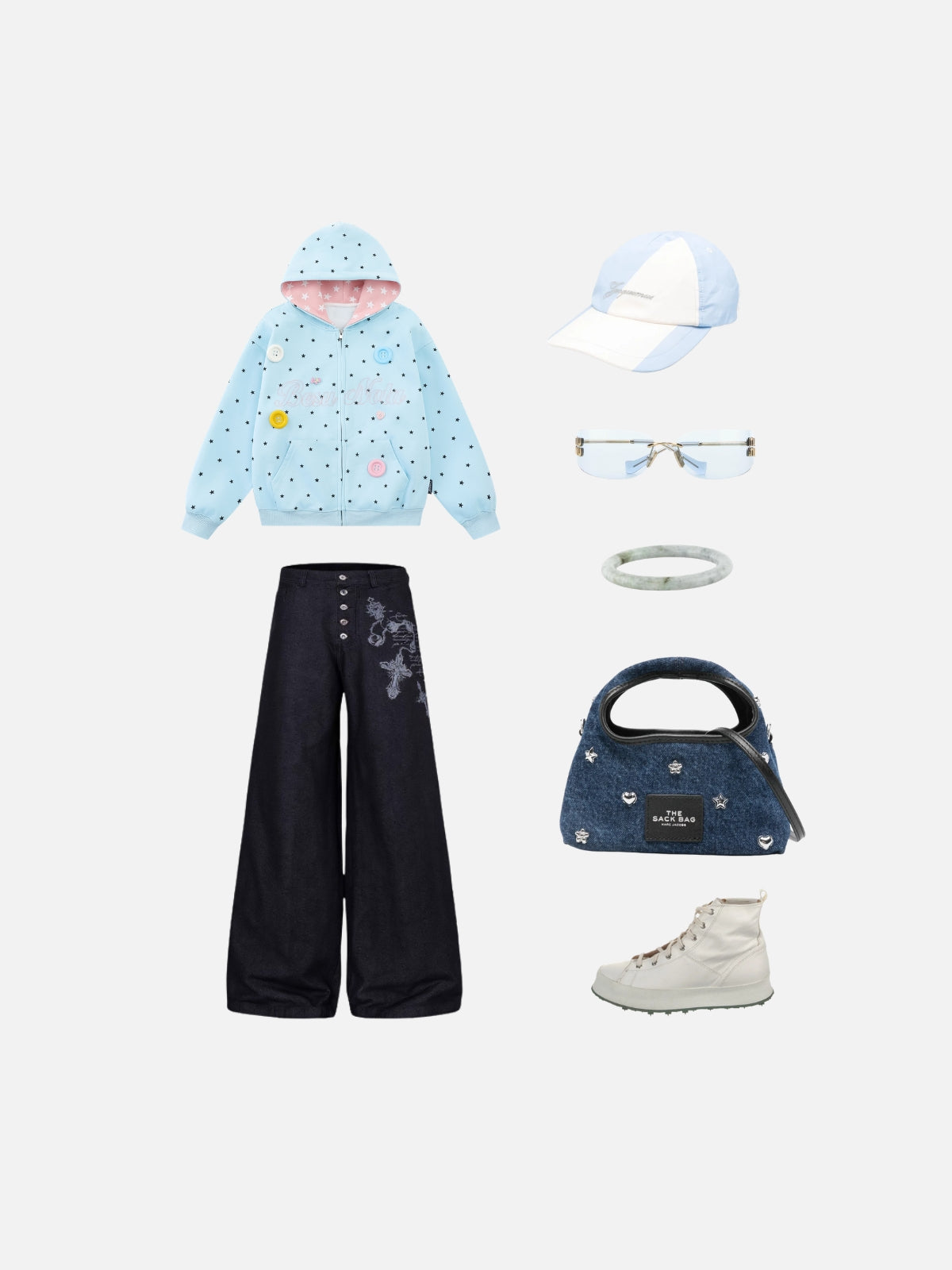 Haaura Star Print Button Zip Up Hoodie