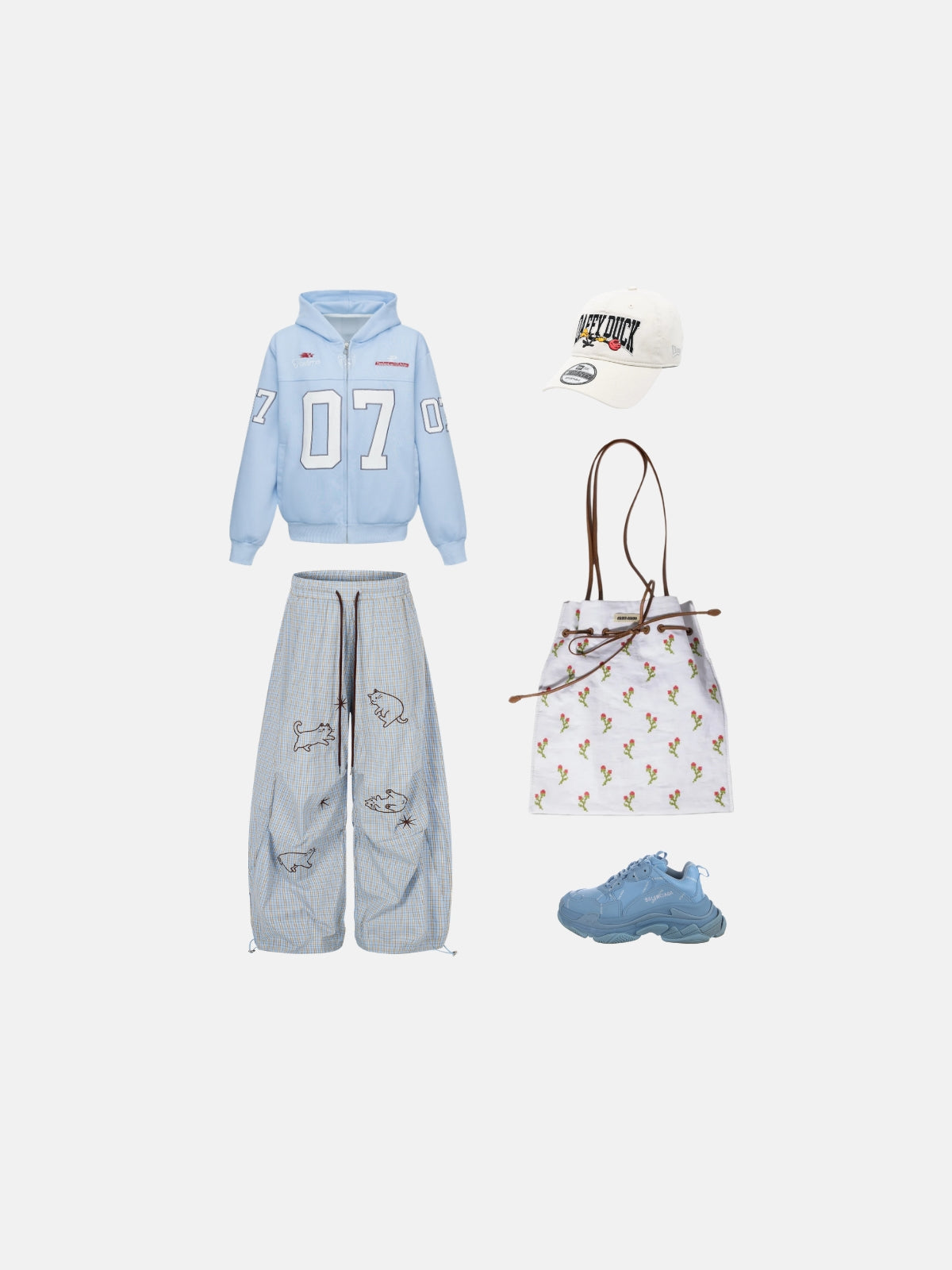 Haaura Embroidery Cat Baggy Barrel Sweatpants