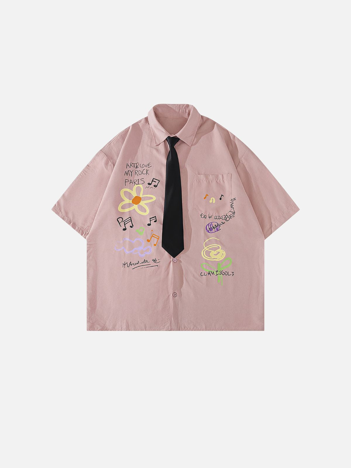 Haaura Artistic Doodle Print Fake Tie Detail Shirt