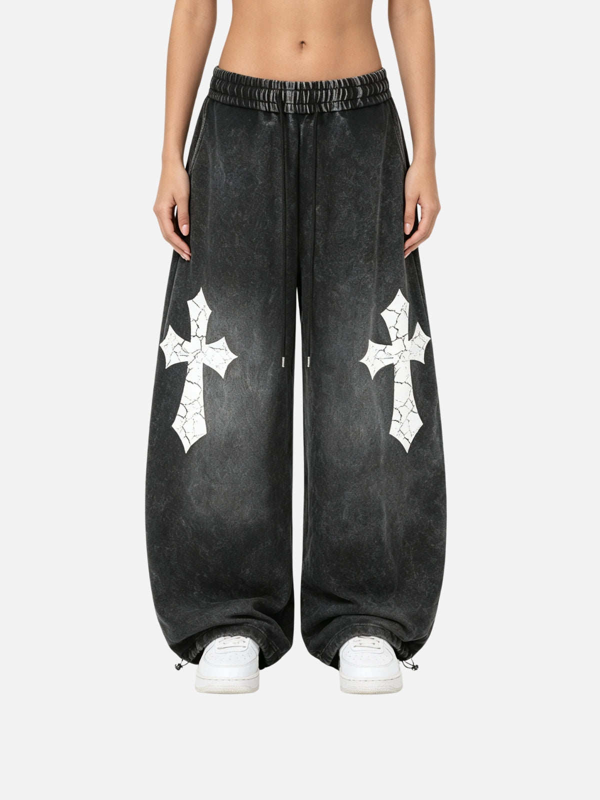 Haaura Washed Cross Graphic Baggy Sweatpants