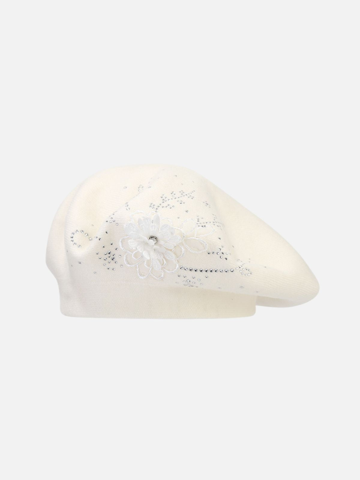 3D Floral Embroidery & Sequin Accents Felt Beret