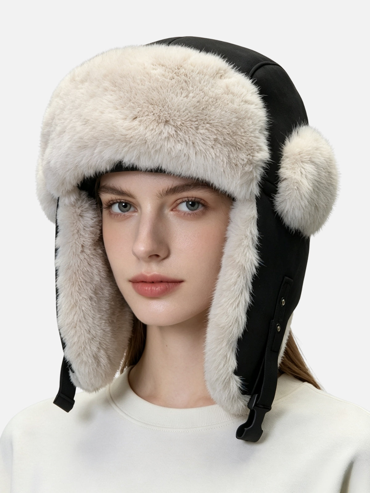 Fluffy Side Pom Trapper Hat