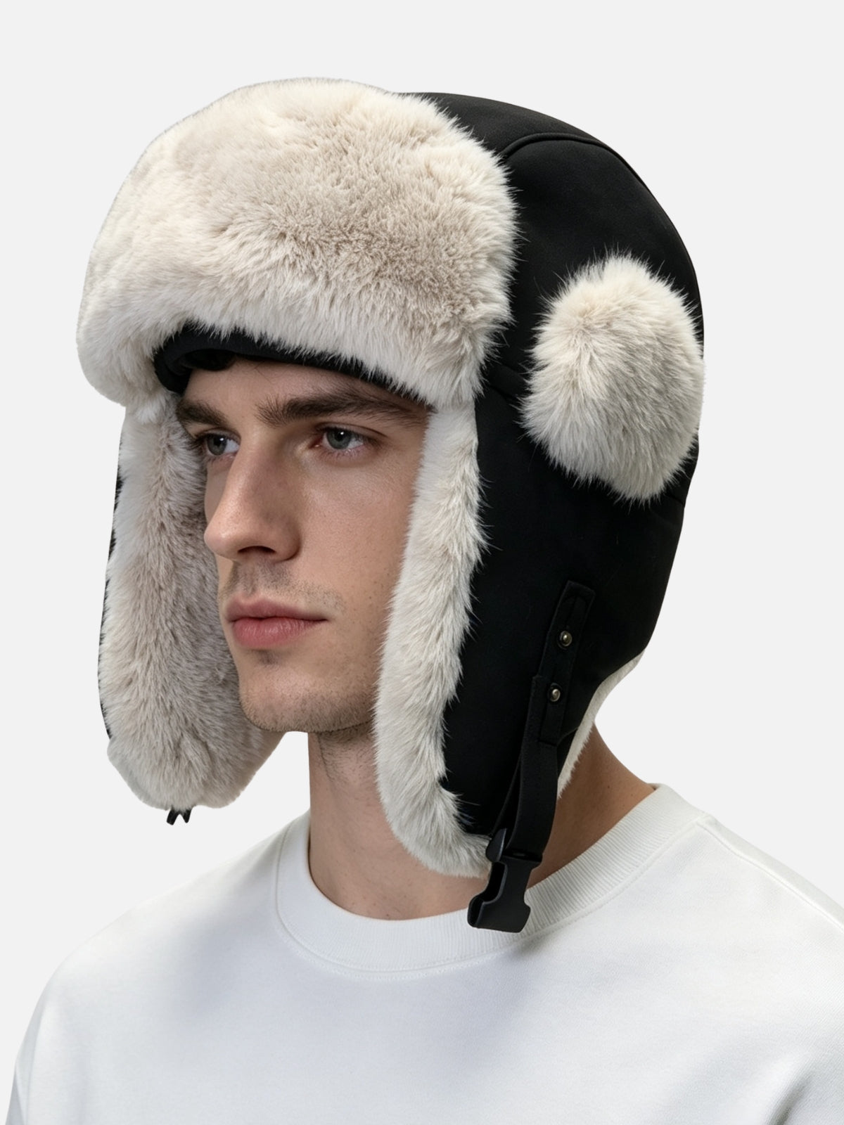 Fluffy Side Pom Trapper Hat