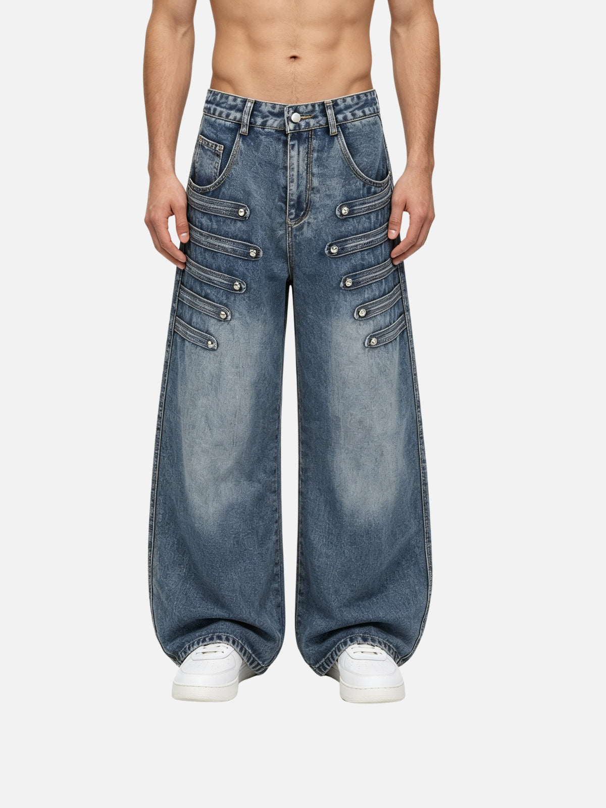 Haaura Buckle Strap Baggy Barrel Jeans