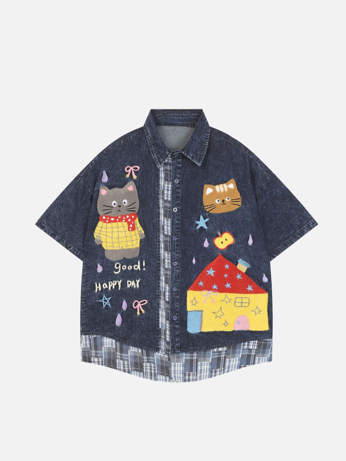 Haaura Cartoon Patchwork Denim Shirt