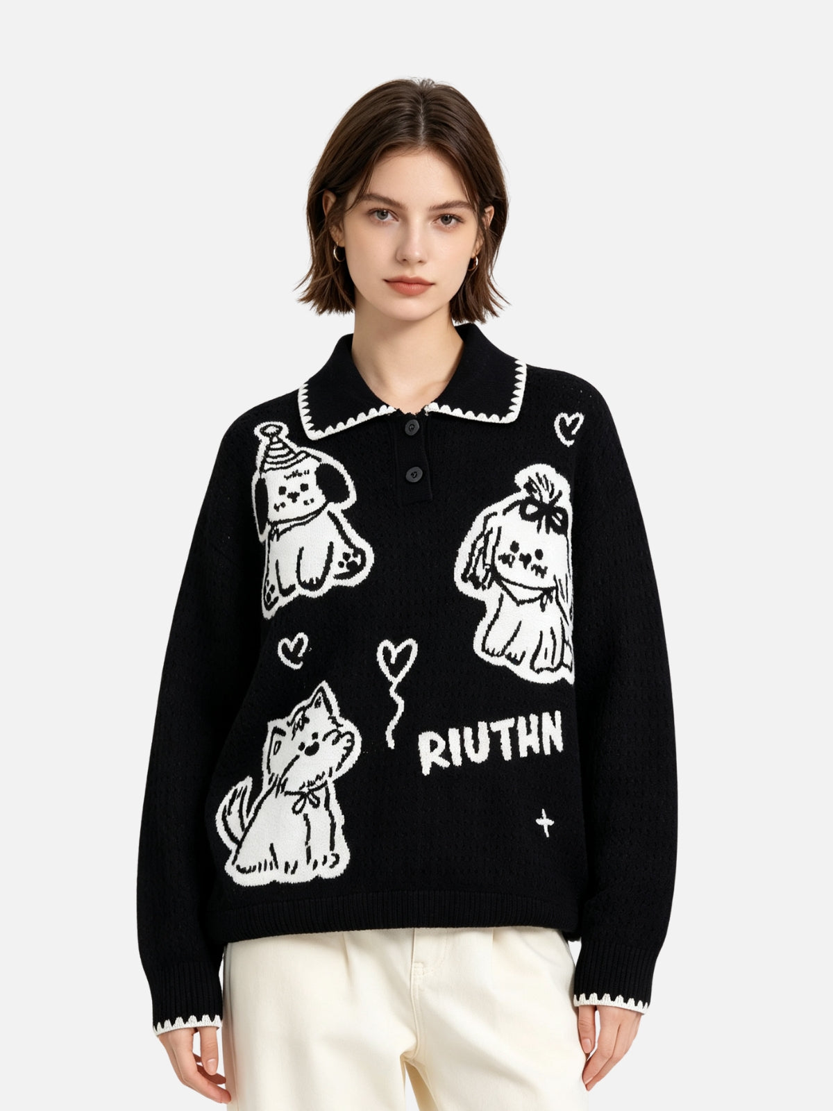 Haaura Line Art Dog Polo Sweater