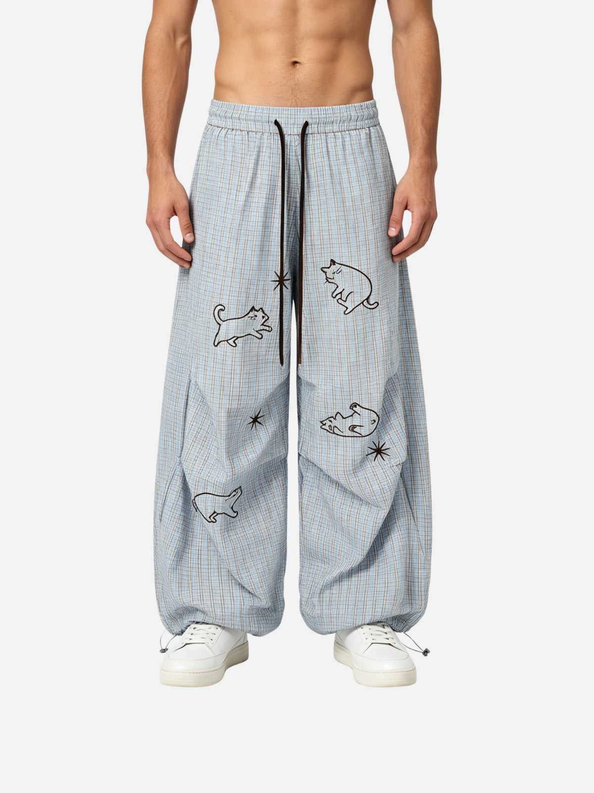 Haaura Embroidery Cat Baggy Barrel Sweatpants