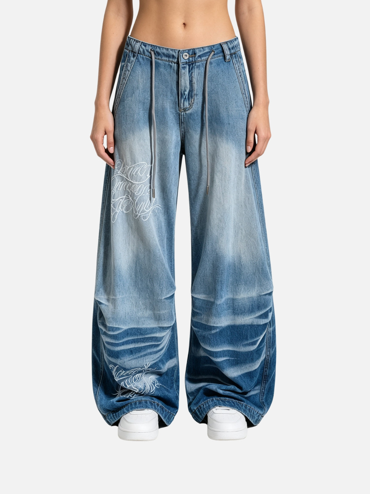 Haaura Washed Script Baggy Jeans