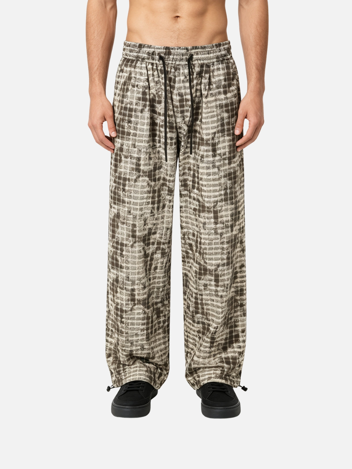 Haaura Acid Wash Plaid Baggy Pants