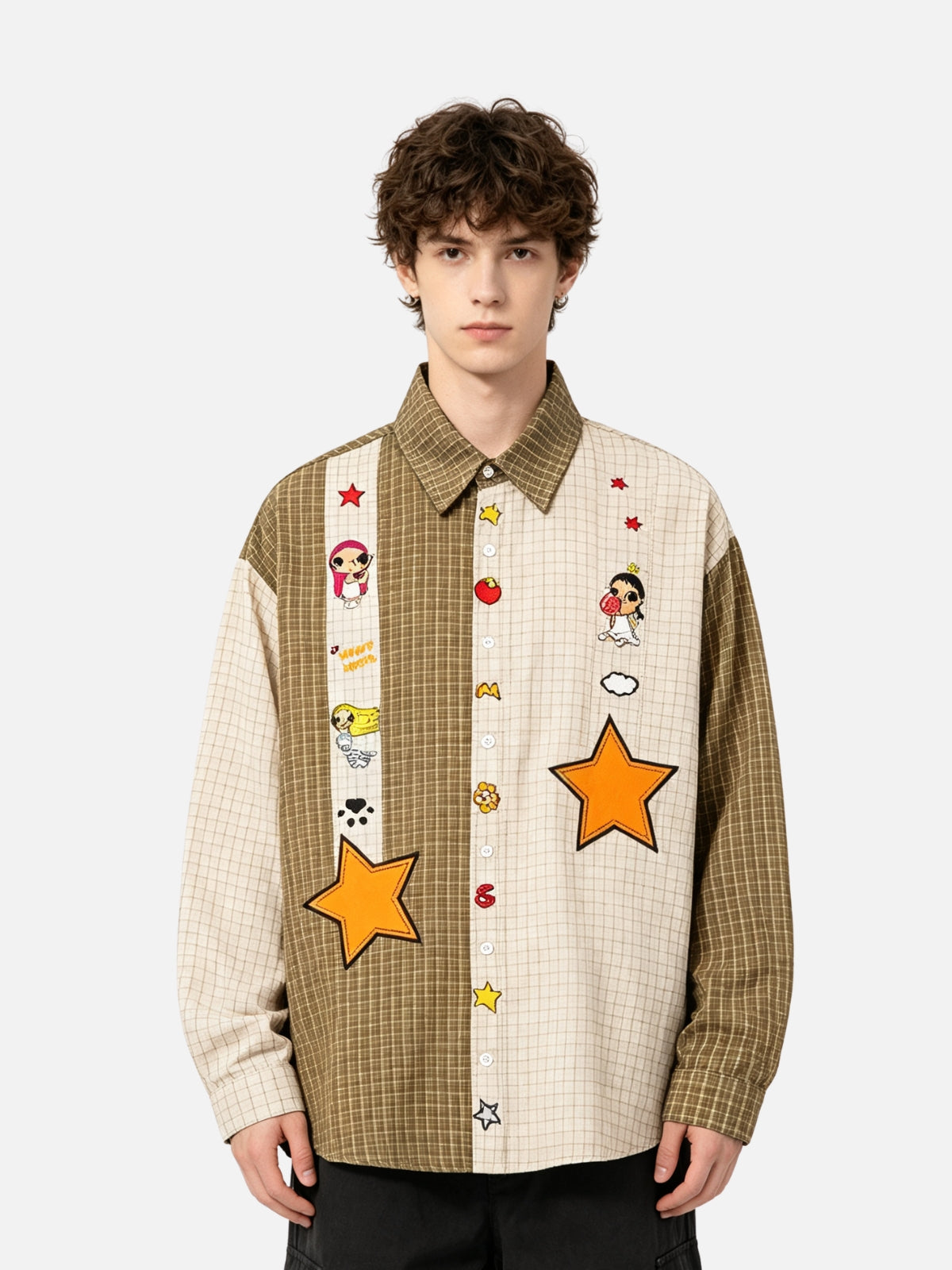 Haaura Cartoon Star Patchwork Shirt
