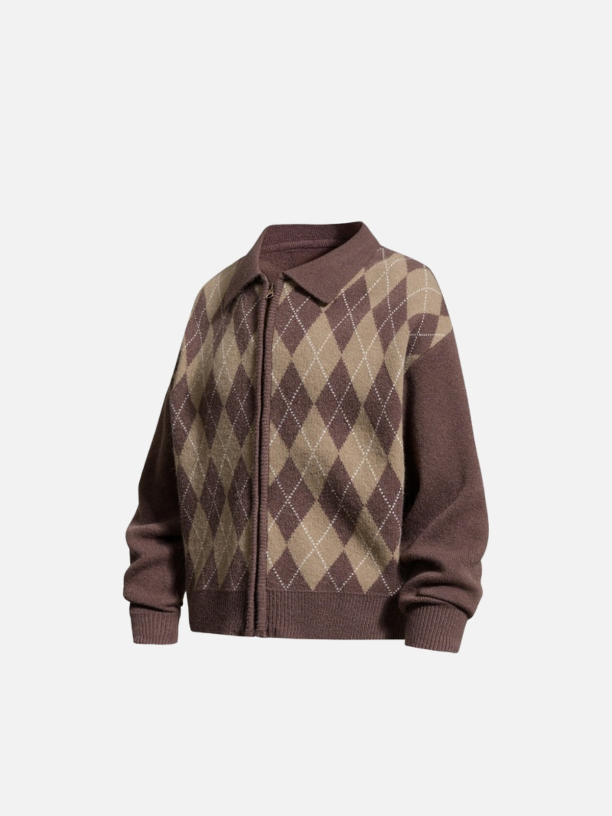 Haaura Argyle Zip Up Cardigan