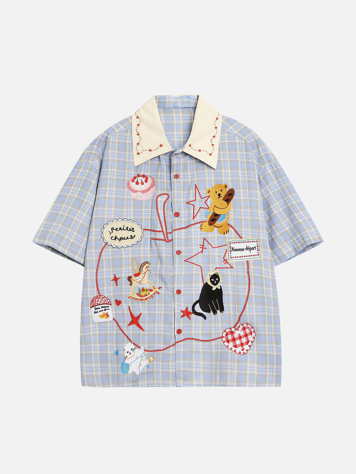 Haaura Bear & Cat Embroidery Shirt
