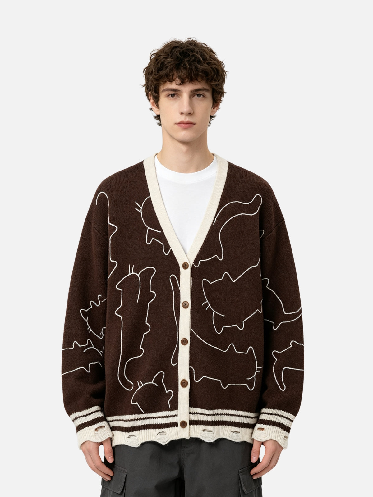 Haaura Distressed Line Art Cat Cardigan
