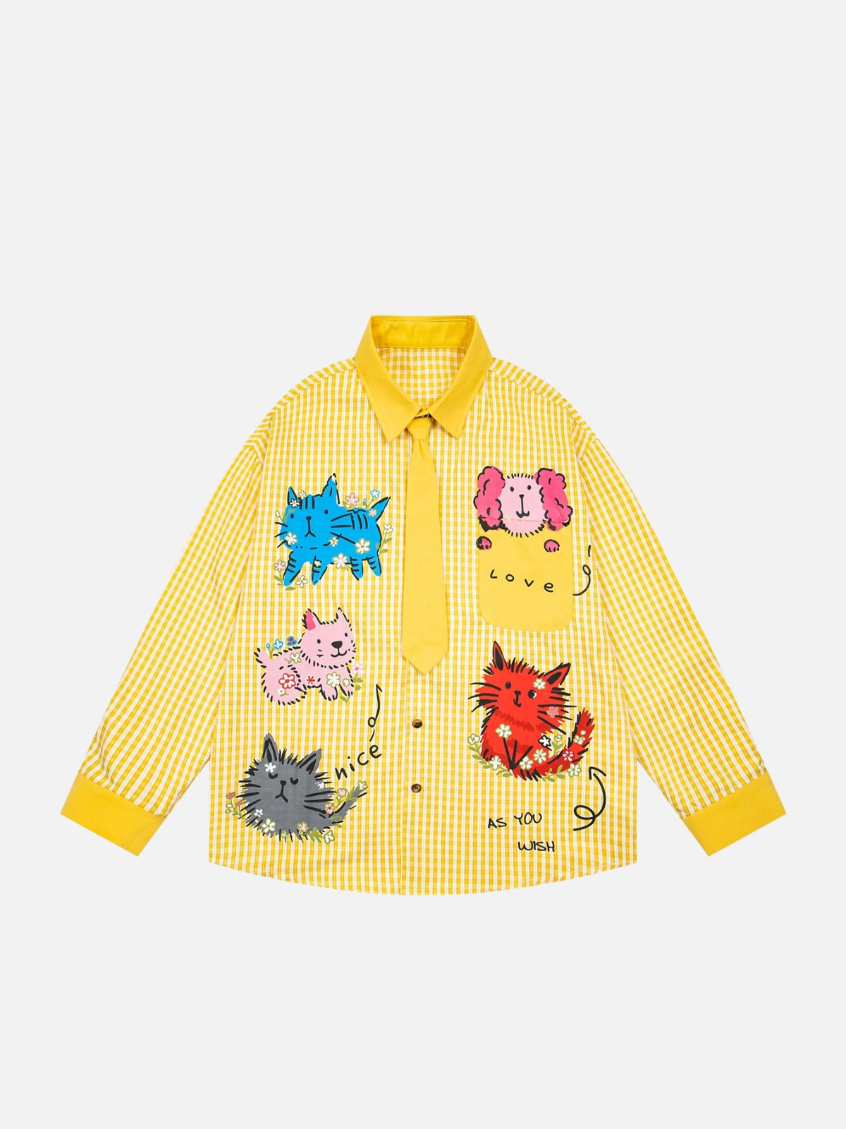 Haaura Animal Patch Plaid Tie Neck Shirt