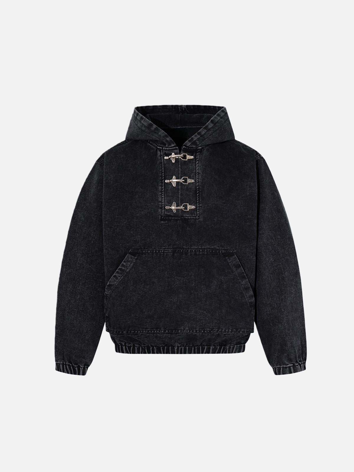 Haaura Buckle-Fastened Washed Denim Hoodie