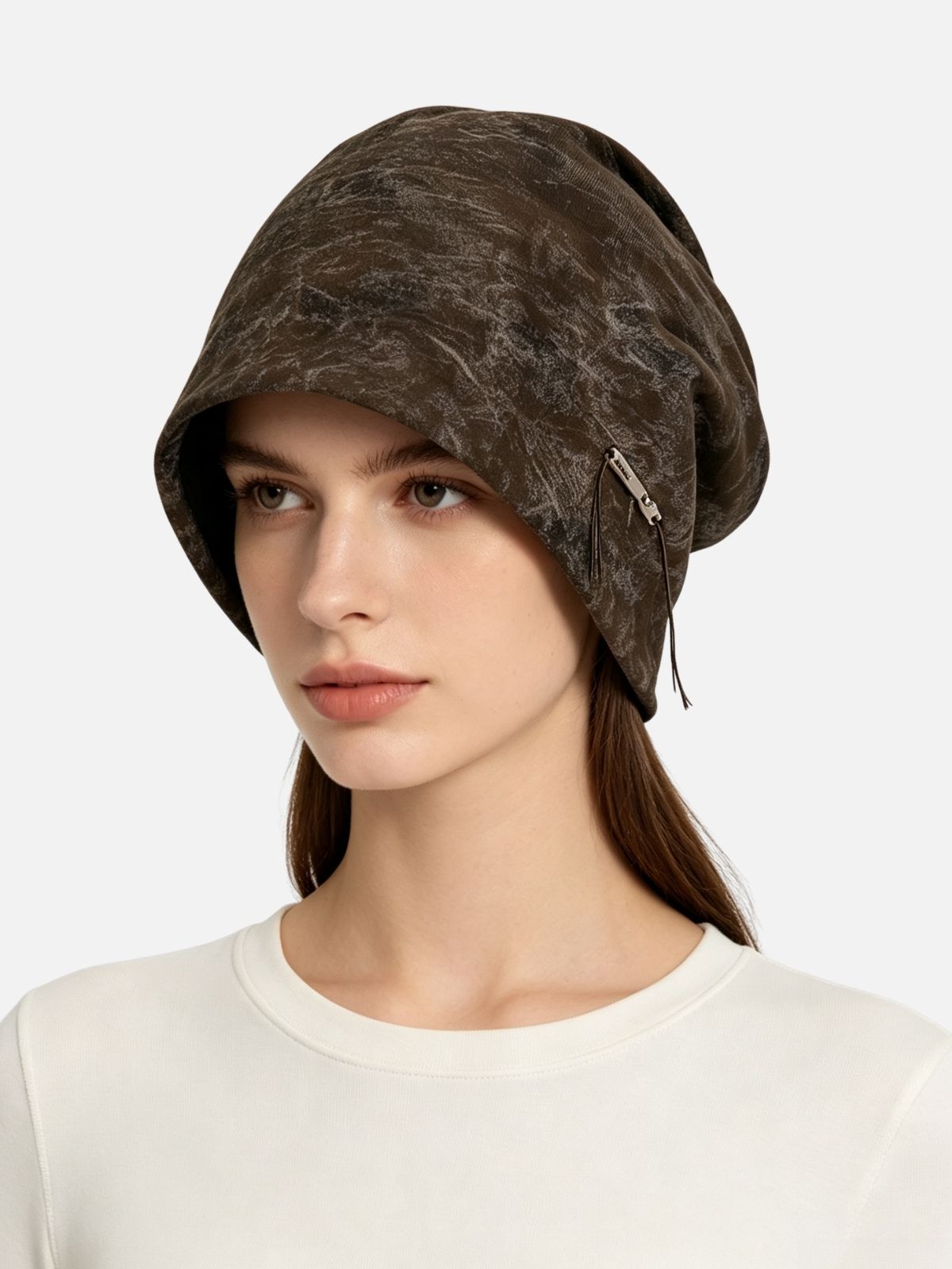 Distressed Zip Slouchy Cap